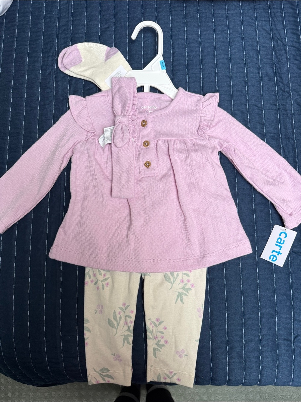 Carter's Pink Ruffle Long-Sleeve Top with Floral Leggings Socks and headband